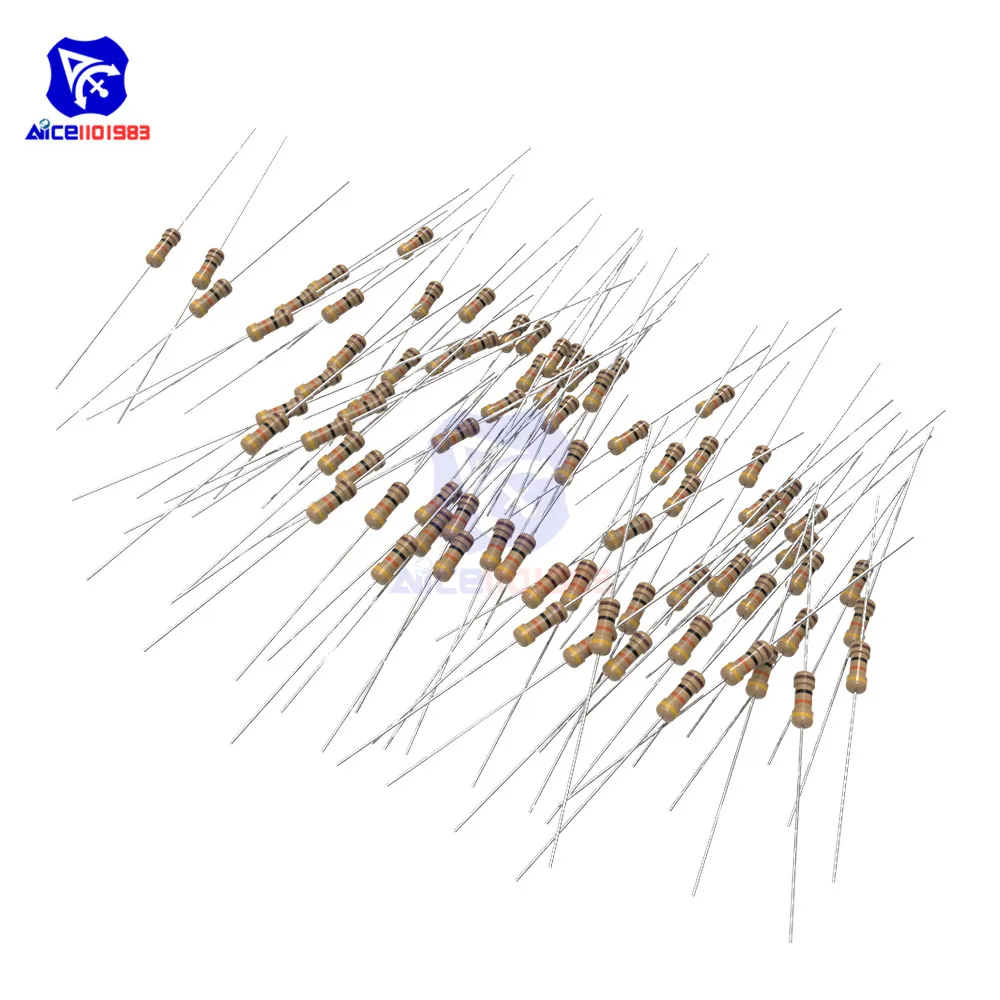 Diymore 100 шт./лот карбоновый пленочный резистор 5% 1/4 Вт 0 25 1R 1MΩ 10R 100R 220R 1K 2 K 4 7 10K 22K 47K 100K