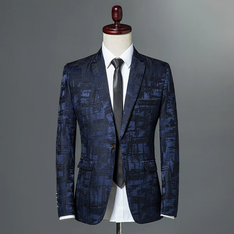 

Luxury party prom blazer tuxedo 2019 classic retro slim suit jacket men's single button casual print slim suit jacket size 5XL