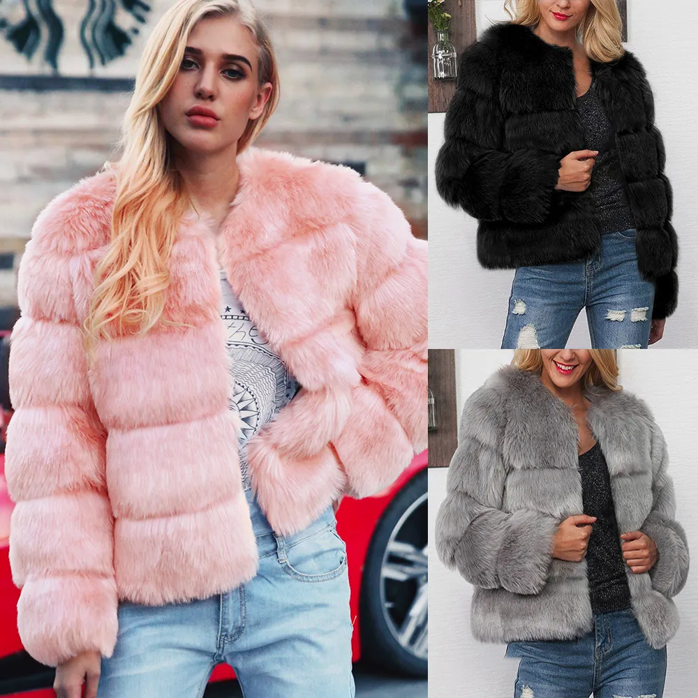 

Womens Ladies Warm Faux Fur Coat Jacket Solid Winter Gradient Parka Outerwear faux fur gilet fur coat