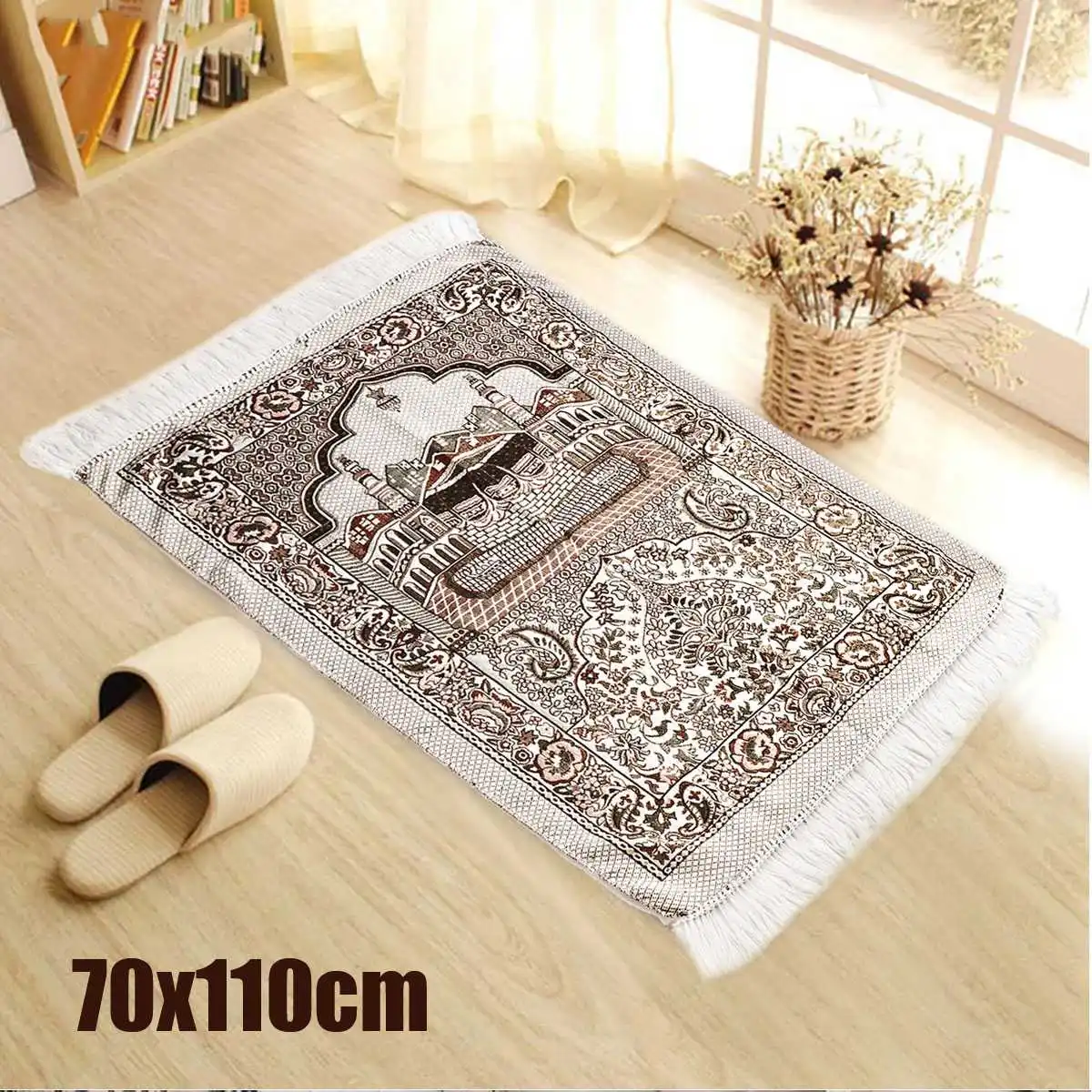 Billig Bohemian Islamischen Muslimischen Gebetsteppich Teppich Matte Polyester Namaz Salat Quaste Tischdecke Abdeckung Yoga Mat Blanket Dekoration 70x110 cm