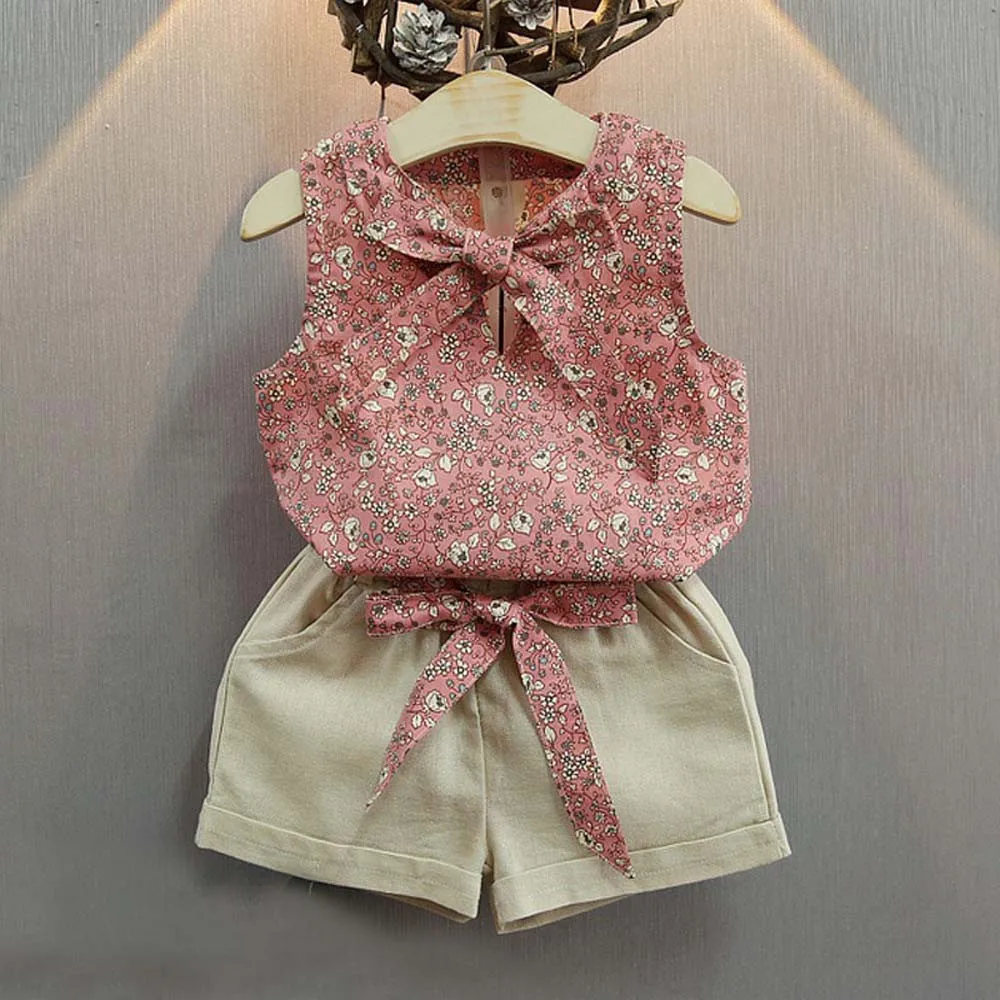 

Children Clothing Toddler Kids Baby Girls Floral Bowknot Vest T-Shirt+Shorts Outfits Clothes Set Girls Clothes