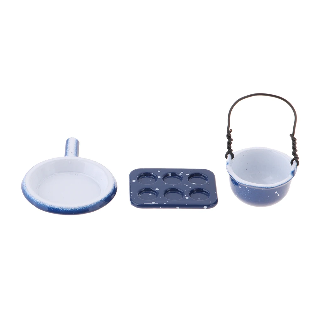 1/12 Dollhouse Miniature Cookware Tableware Ceramic Pastry Plate Frying Pan Kitchen Dining Table Decoration