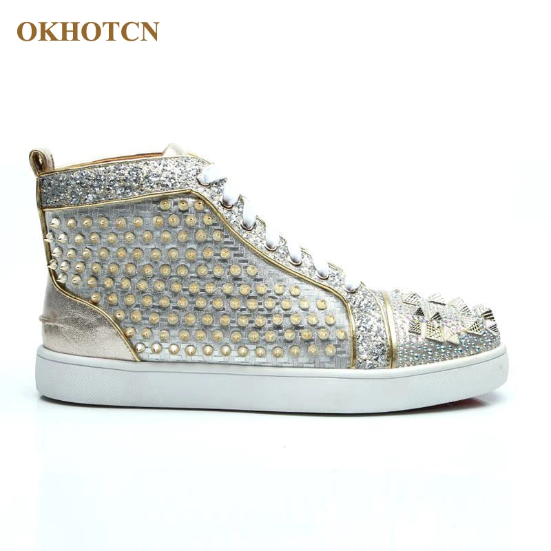 forme Femme Luxe De Chaussures Top Lace Plate Mode Tissu Show As High up Pointes Plat Sneakers Rivets Casual Paillettes Brillant Respirant cFK1lJ