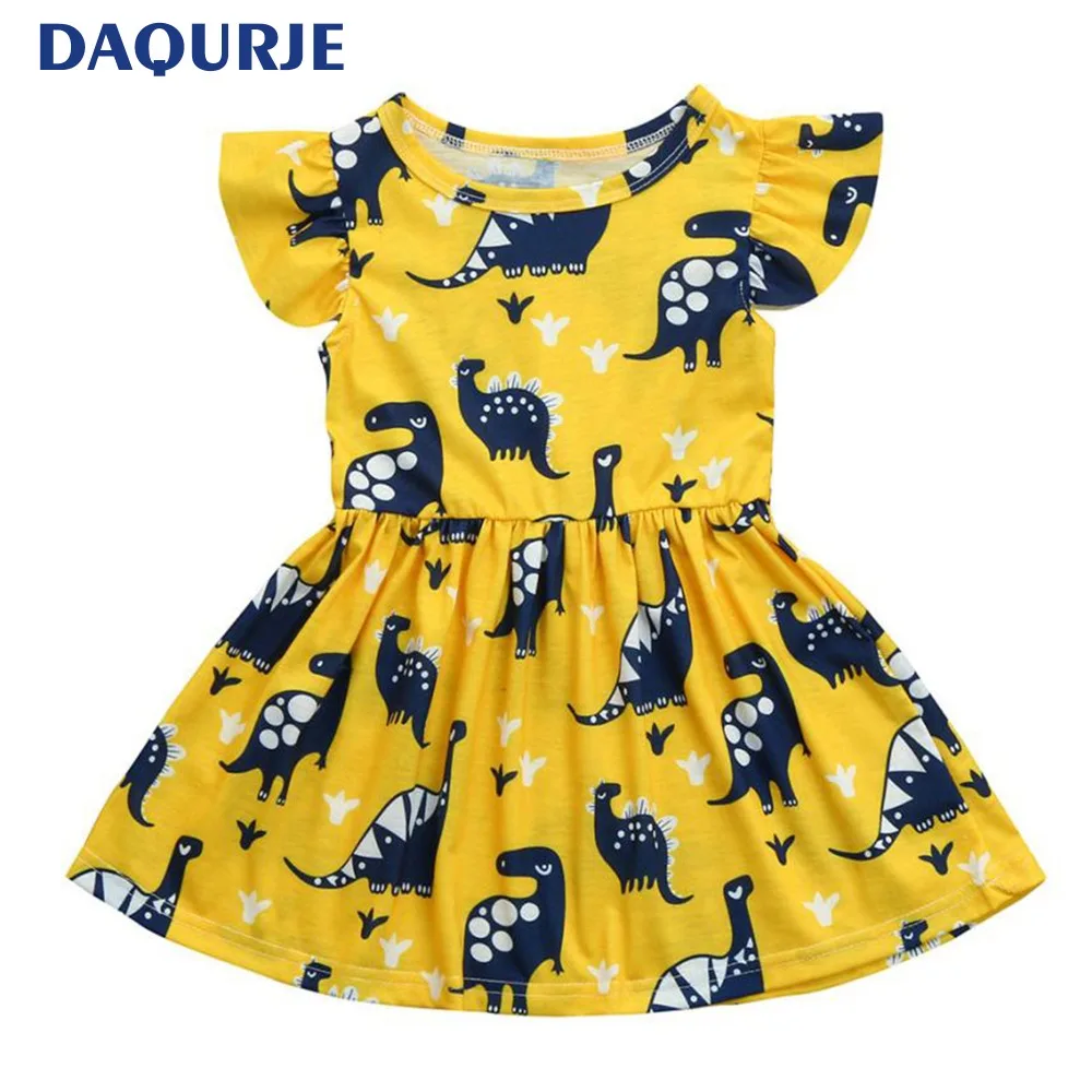 

New Fashion 2018 Summer Dress Girl Cartoon Dinosaur Doodle Kids Dresses Casual Children's Clothing Cotton 2-7Y Girls Clothes