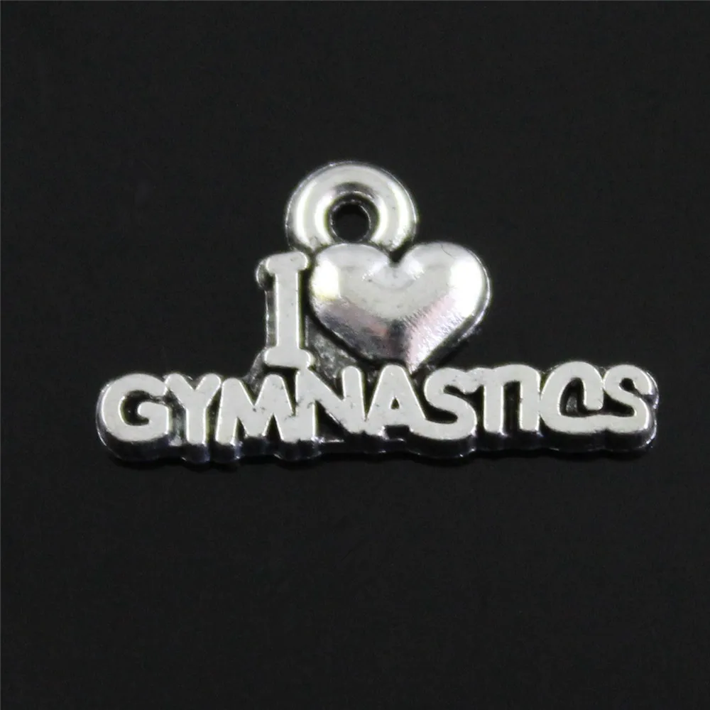 

10pcs/lot I Heart Gymnastics Charms For Jewelry Making 20x11mm Antique Silver Plated Accessories