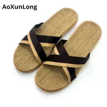 Мужские летние льняные тапочки в полоску; модные легкие домашние тапочки без застежки; мужские домашние тапочки с перекрестными полосками; европейские размеры 40-45; домашние тапочки