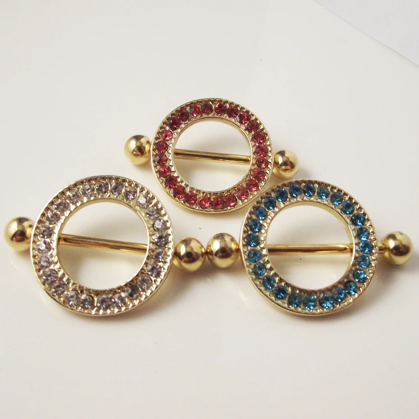 2piece 316L Surgical Steel Sexy Crystal Round Mamilo Rings Nipple Ring Barbell Body Piercing