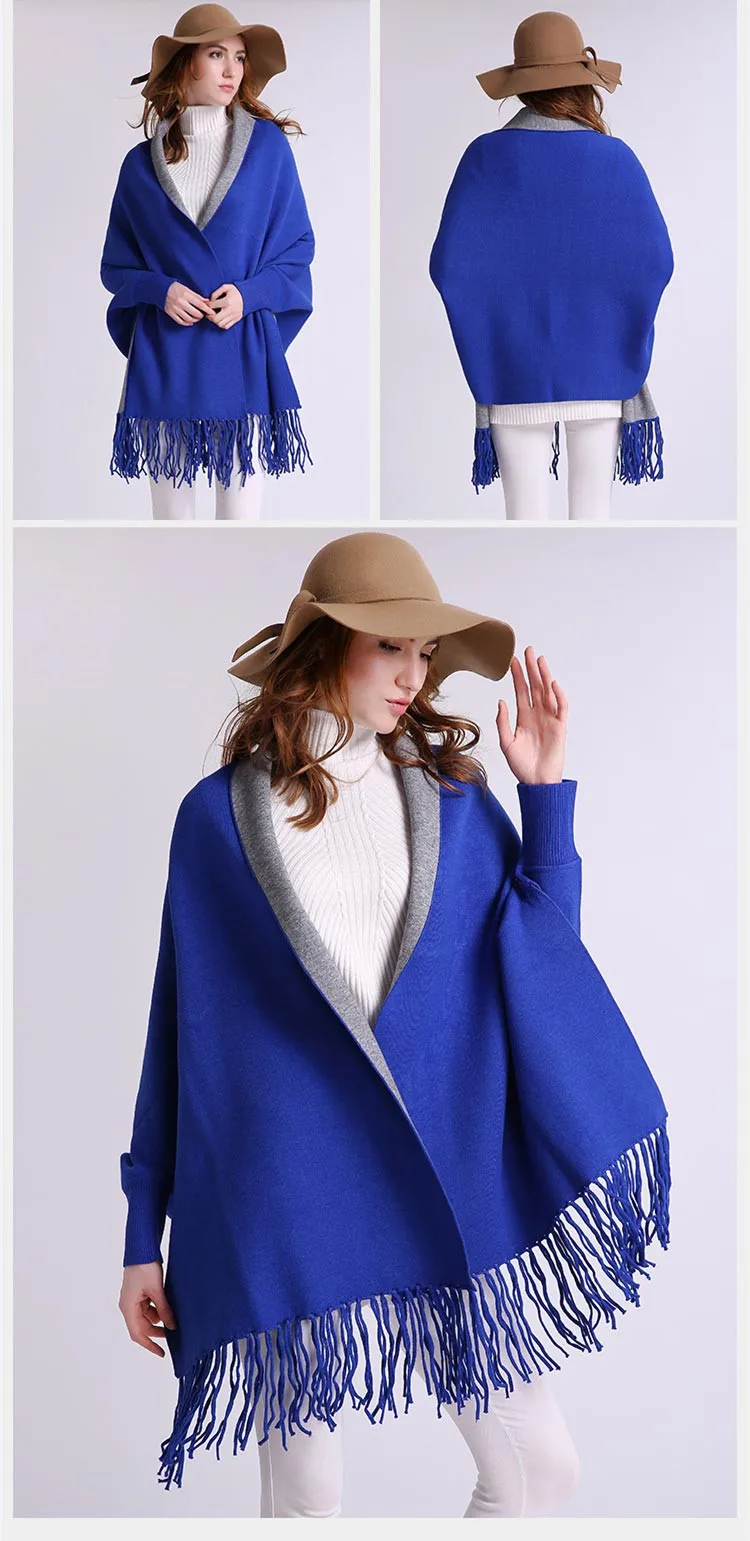 Женский кашемировый кардиган, вязаный свитер, осенне-зимние пальто, повседневные женские свободные длинные шали с кисточками, свитер пончо