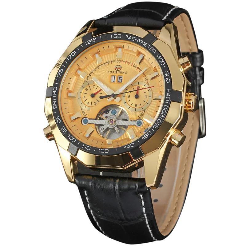 Часы Forsining мужские Montre Homme день/неделя/24 часа турбийон Авто механические часы из искусственной кожи наручные часы Подарочная коробка