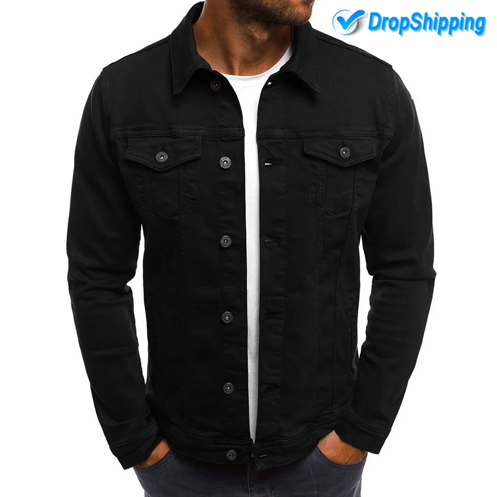 

Mascube 2019 Streetwear Long Sleeve Men's Denim Jacket Fashion Jeans Jackets Slim Fit Casual Turn-down Collar Solid Men Jacket