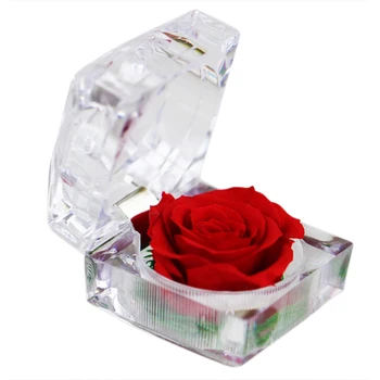 

Acrylic Jewelry Box Ring Box with Red Rose for Wedding Birthday