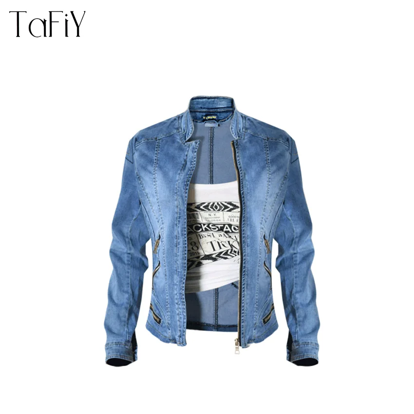 Longues Survêtement Mince À Bleu Zipper Jeans 2018 Vintage Tops Veste Denim Tafiy Femmes Moto Mode Manches Manteau Coton BosrhtxQdC