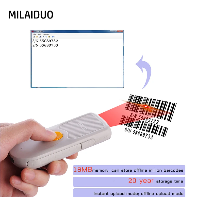 

NT1000 1D 2D QR Barcode Scanner Portable Mini Bluetooth 4.0 Bar Code Reader Work with Phones, Tablet, PC with Type C interface