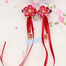 Принцесса заколки для волос заколки Kanzashi Yukata аксессуары для кимоно красный розовый девушки кисточкой цветок ленты Бисероплетение фестиваль подарок