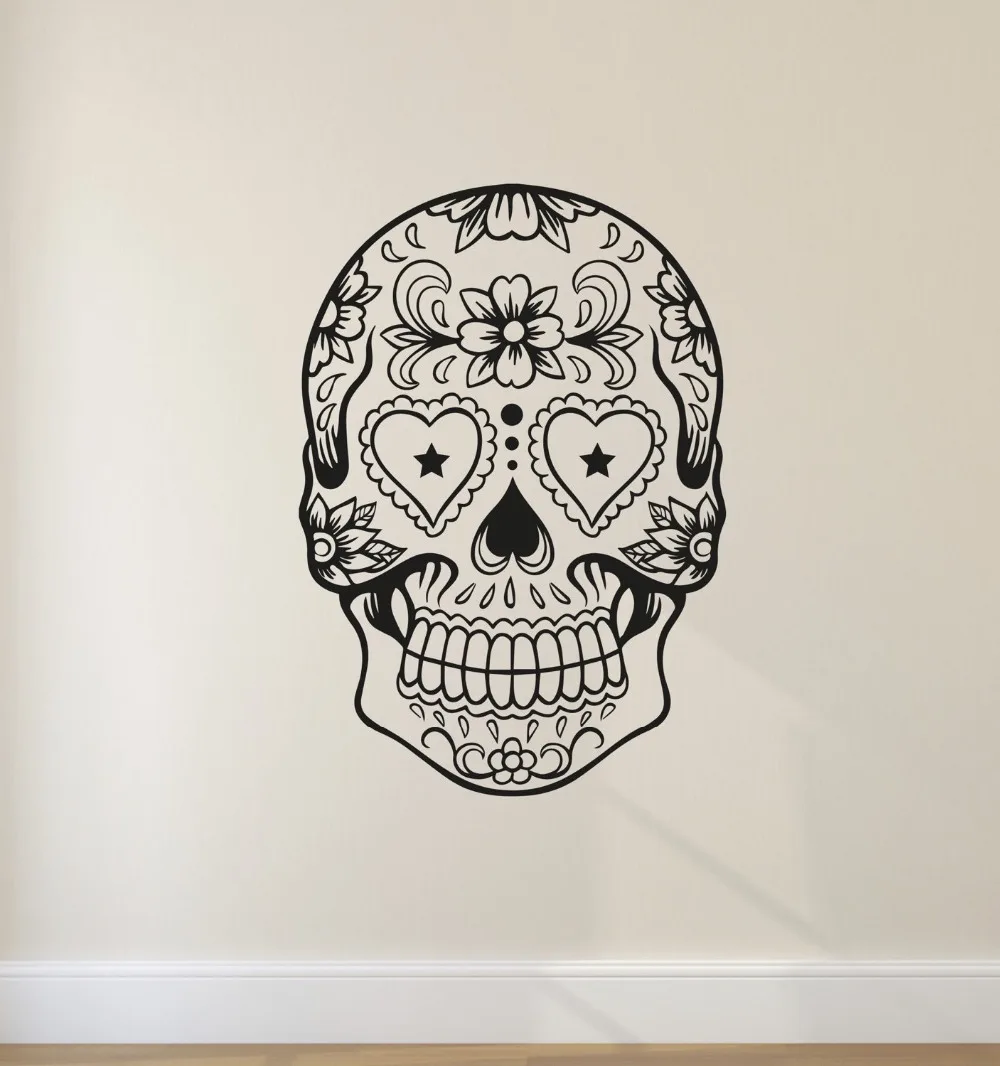 Us 6 67 25 Off Sugar Skull Wall Decal Mexican Sugar Skull Dia De Los Muertos Bedroom Living Room Teen Boys Room Wall Decal Vinyl Art Mural W 26 In