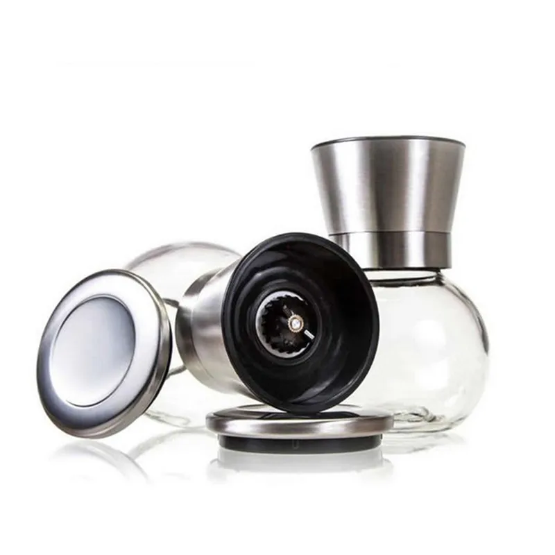 New Manual Stainless Steel Salt Pepper Mill Glass Bottle Grinder Spice Grinder Pepper Shaker Kitchen Tool Pepper Grinder 02