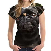 Модная брендовая летняя футболка женские милые 3D черные футболки с принтом мопса/щенка для леди Дышащие Короткие футболки одежда