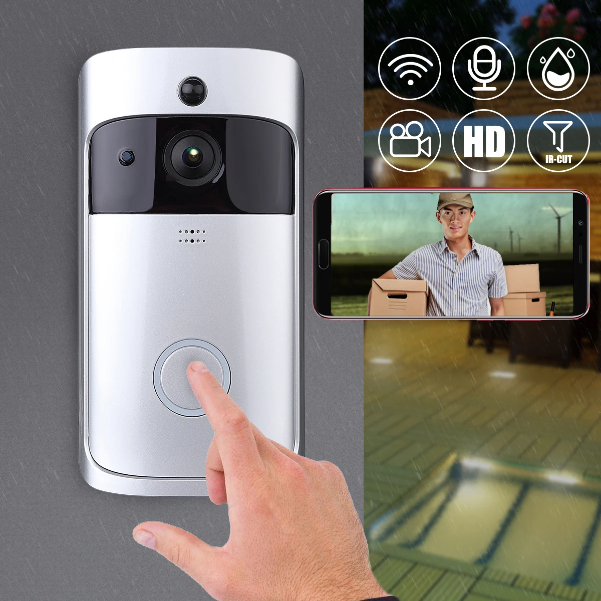 

Wireless 720P Real-time Video Doorbell Security Camera Two-Way Talk Night Version Wifi APP Control Intercom Doorbell
