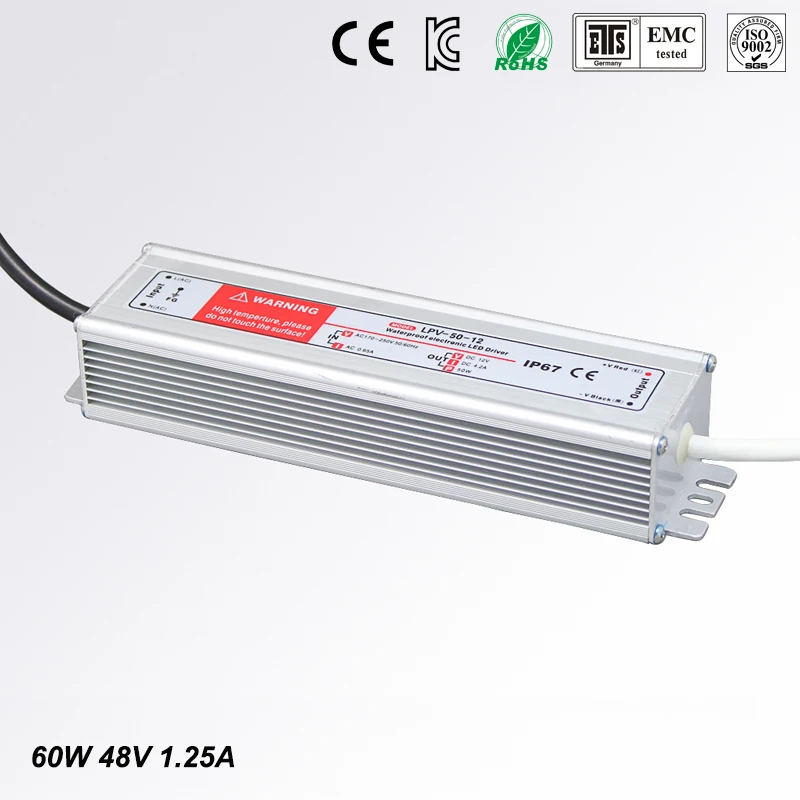 

LED Driver Power Supply Lighting Transformer Waterproof IP67 Input AC170-250V DC 48V 60W Adapter for LED Strip LD504