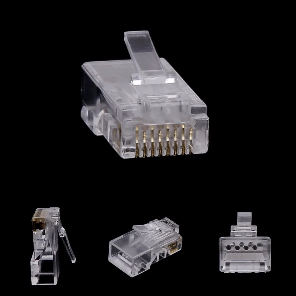

Transparent 10Pcs RJ45 8-Pin Connector CAT6 Network Cable Modular Ethernet Crystal Plugs