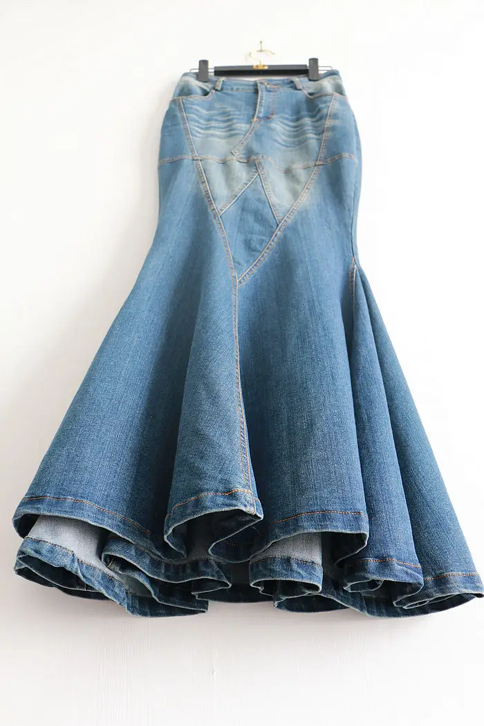 Женская сексуальная джинсовая юбка рыбий хвост большие качели элегантные макси длинные юбки Русалка