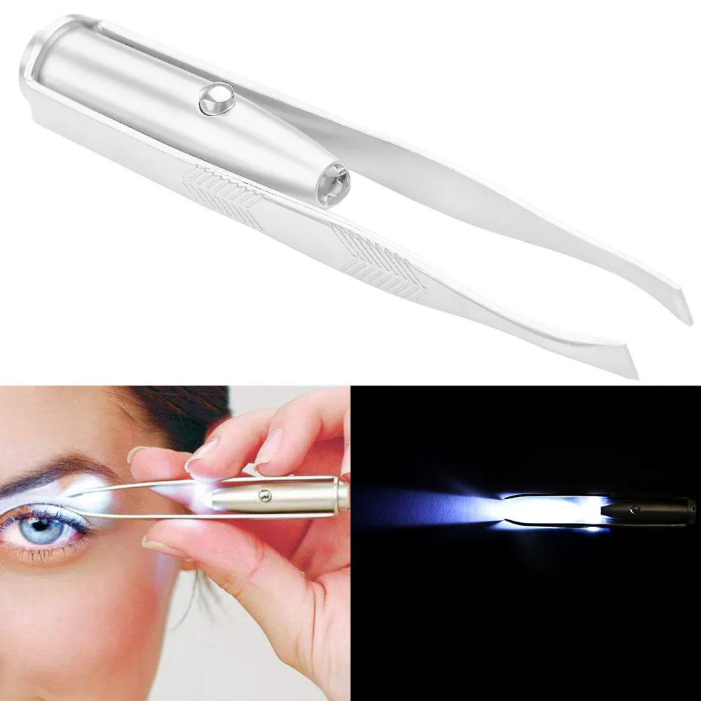 

Beauty Tools LED Lights Eyelash Curler Illuminated Clip Stainless Steel Eyebrow Plucking Tweezers Pliers Oblique