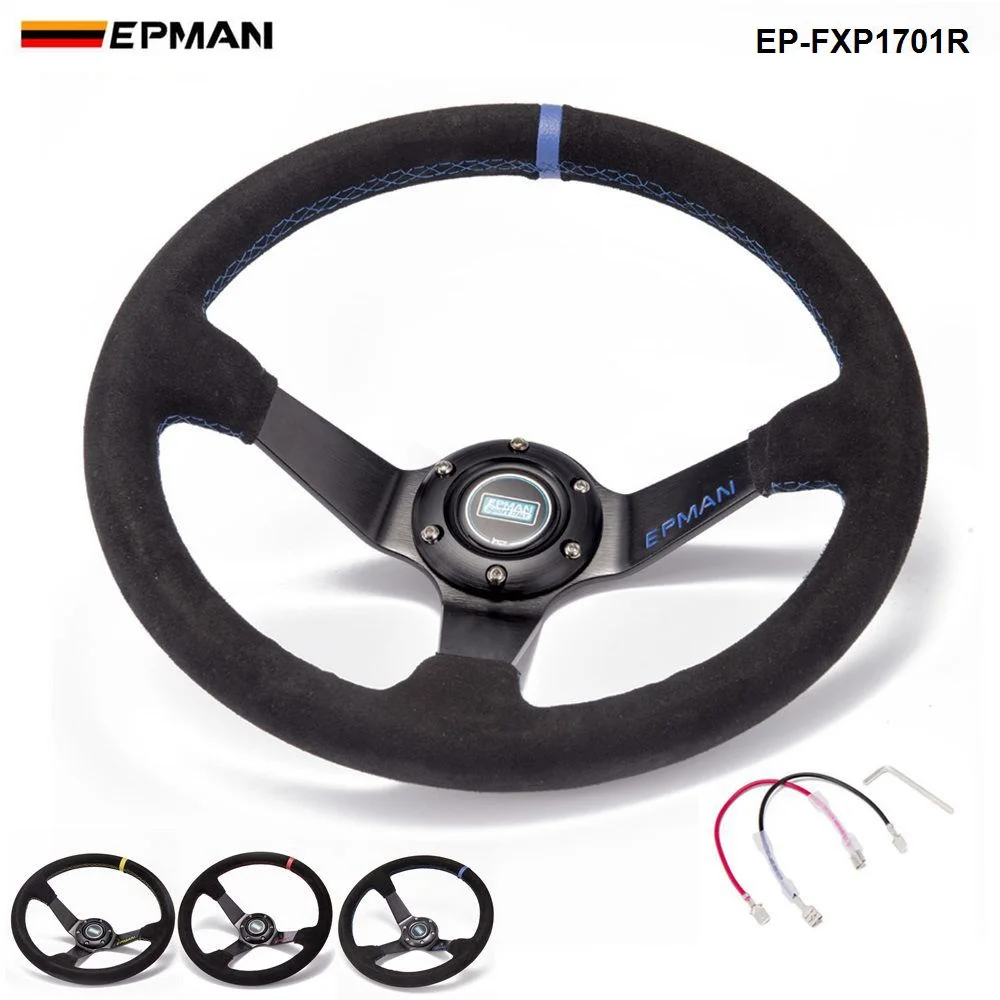 Auto 350mm Deep Dish Drift Racing Steering Wheel Suede leather With Horn Button EP-FXP1701R