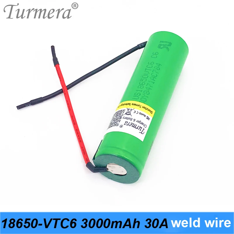 Оригинальный аккумулятор Turmera us18650vtc6 vtc6 30a 18650 3000 мАч для аккумулятора отвертки