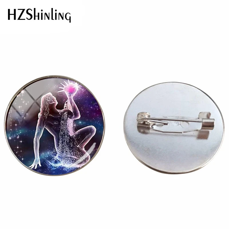 

New Galaxy 12 Zodiac Scorpio Sagittarius Capricorn Aquarius Brooch Pin Silver Glass Dome Horoscope Jewelry Pin for Men Women