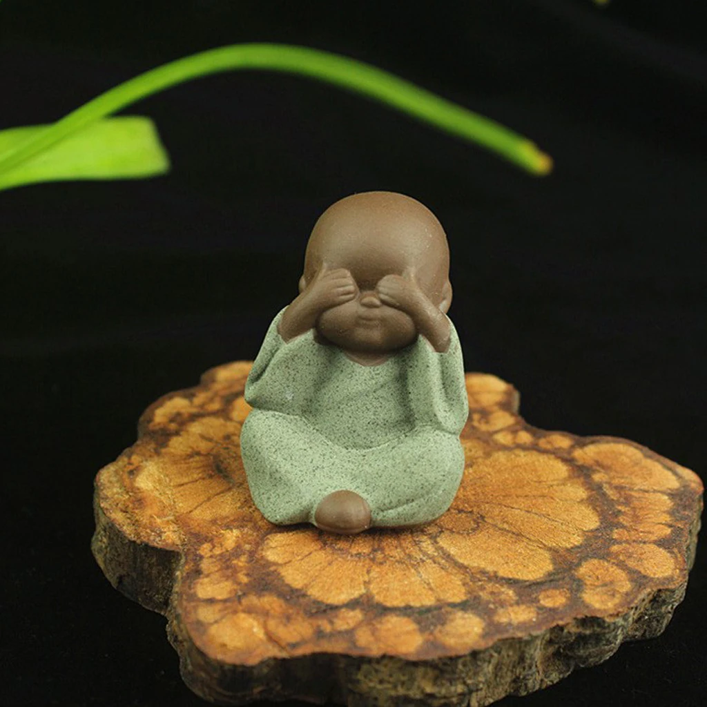 3x Buddha Statue Monk Tea Pet for Zen Garden Sand Decoration Meditation Home Office Decoration