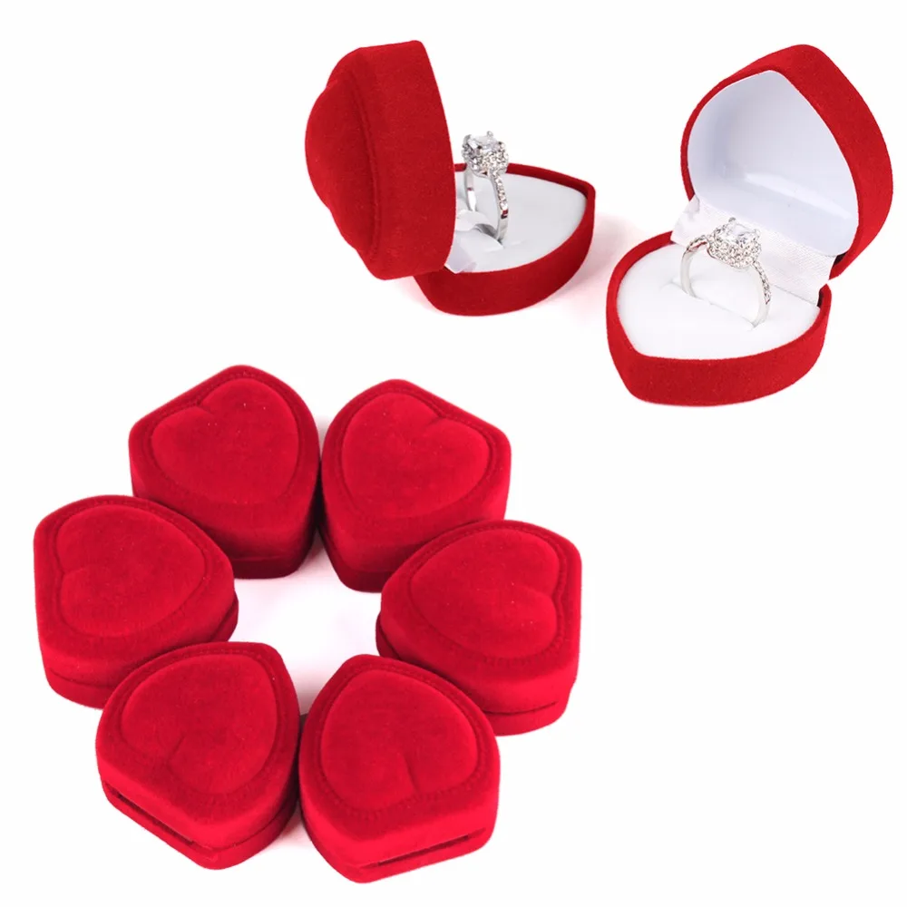 

1Pcs Mini Cute Red Heart Shaped Velvet Ring Box Jewelry Display Organizer Holder Storage Case #260503