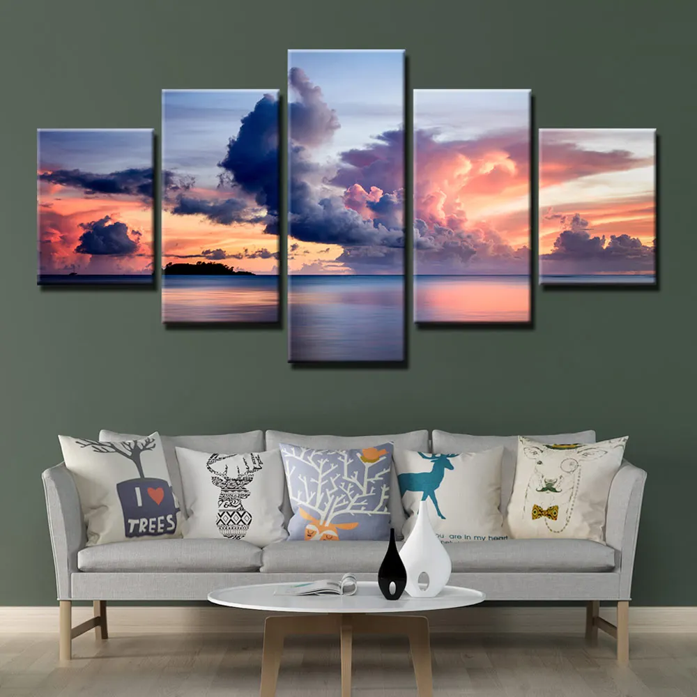 

5 panel canvas art print HD decorative painting replendent sunset pictures rolling cloud wall art glow landscape home decor