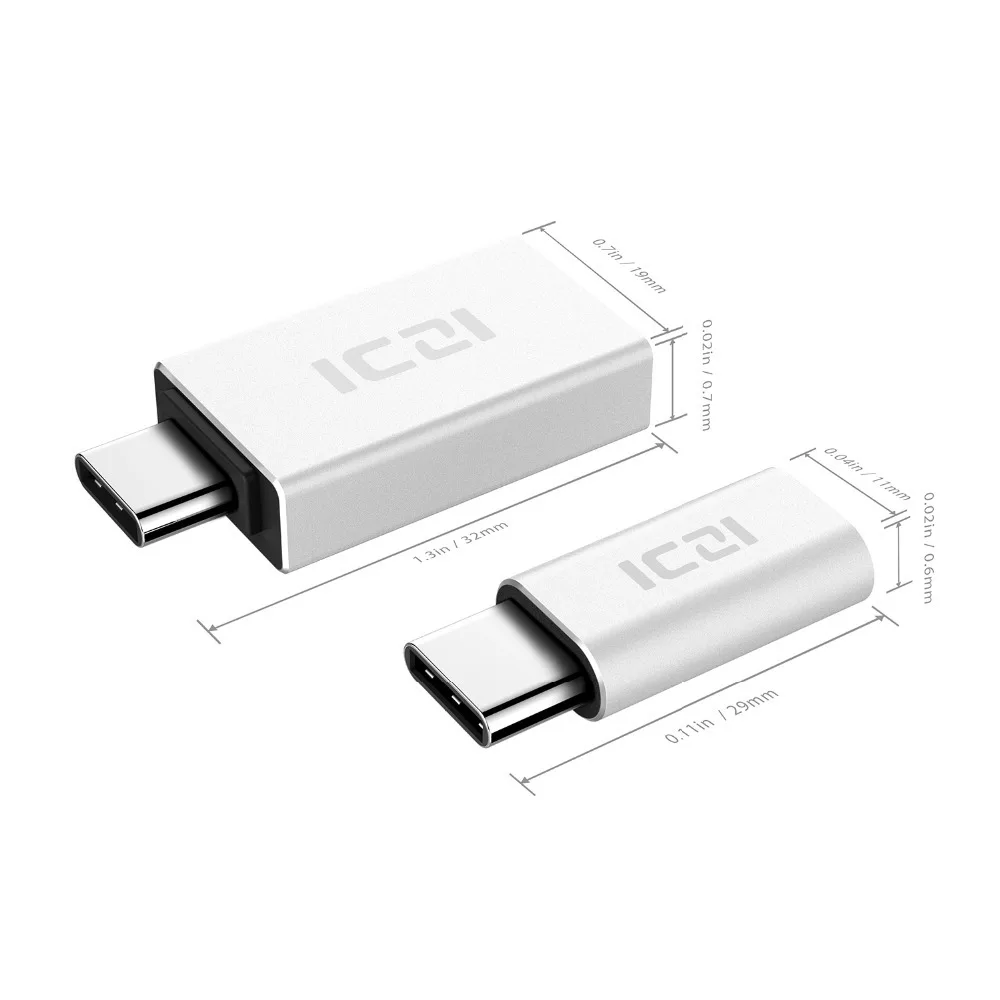 ICZI Тип C к Micro USB адаптер(1 шт)+ Тип C к USB 3,0 адаптер(1 шт) для Macbook Chromebook Pixel htc 10 LG G5(серебро