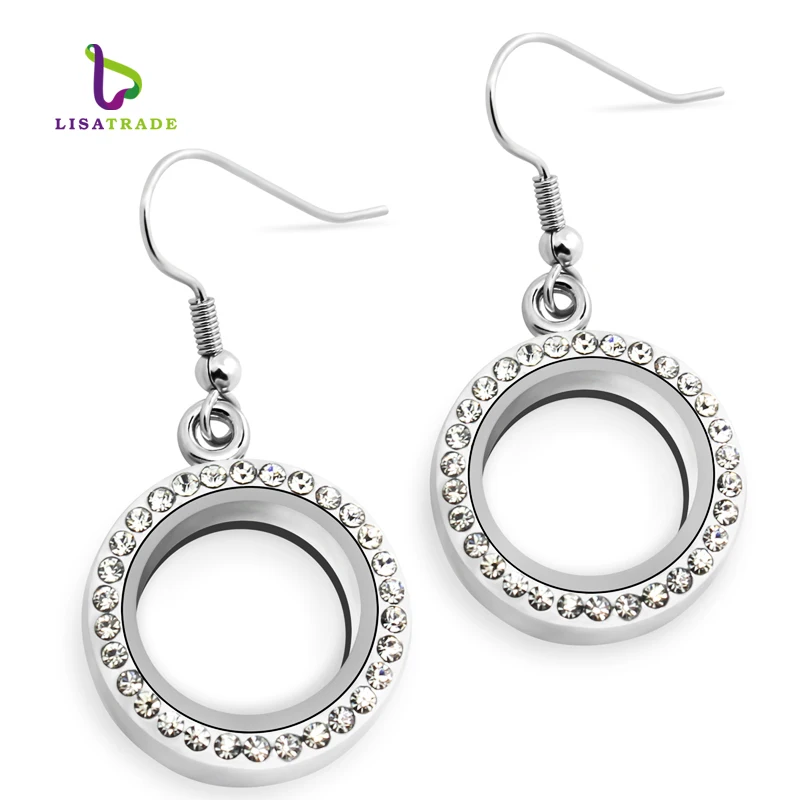 

1 pair !! 20mm Silver Round locket earrings glass floating charm locket Zinc Alloy (chains included for free)LSFL017/52