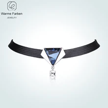 WARME FARBEN Crystal Women 925 Choker Necklace Fine Jewelry Baroque Necklace Black Rope Chain Clavicle Collares WARME FARBEN Crystal Women 925 Choker Necklace Fine Jewelry Baroque Necklace Black Rope Chain Clavicle Collares