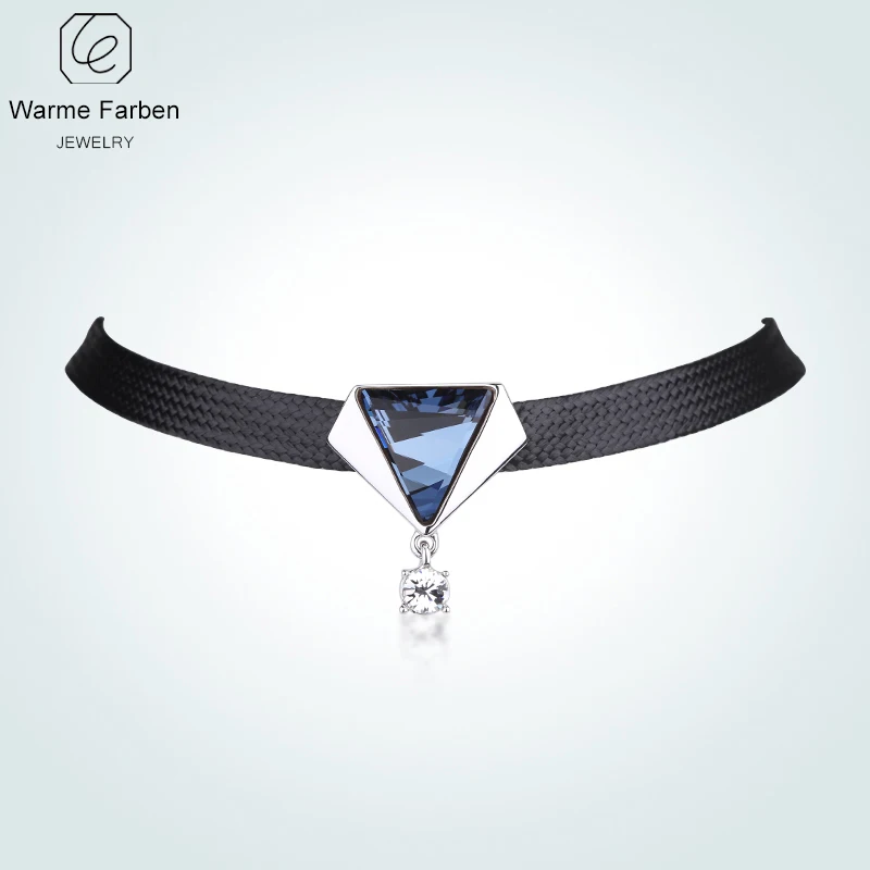 WARME FARBEN Crystal from Swarovski Women S925 Necklace Fine Jewelry Baroque Choker Necklace Black Rope Chain Clavicle Collares WARME FARBEN Crystal from Swarovski Women S925 Necklace Fine Jewelry Baroque Choker Necklace Black Rope Chain Clavicle Collares