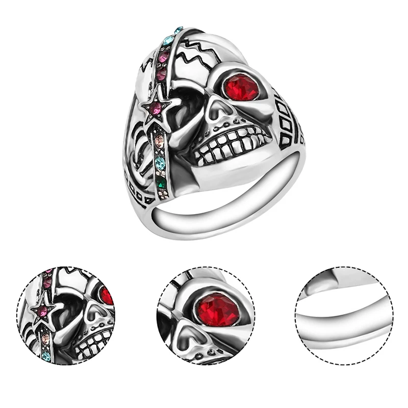 Big Punk Biker Skull Ring For Women Unique Antique Silver Cool Ring Girls Vintage Red Gem Jewelry Top Quality Hyperbole Rings
