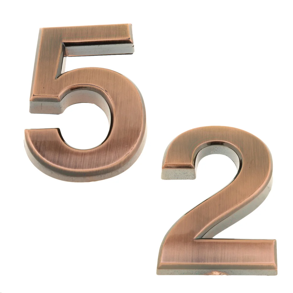 2Pcs Copper ABS Number House Mailbox Number 3D Digit Number Self-stick Door Sign Plaque Number 2, 5
