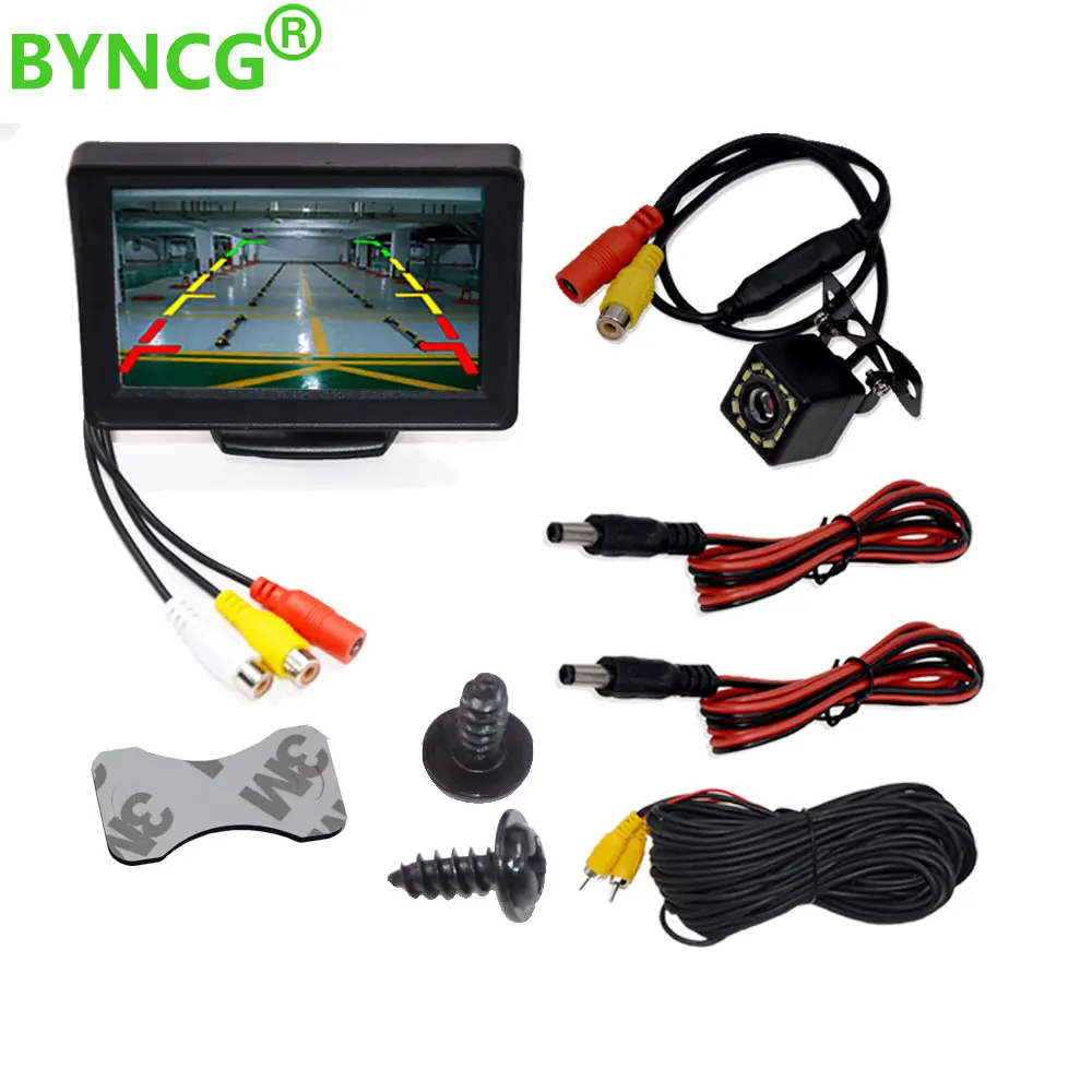 

Free Shipping, LED Night Vision Car Rearview Reversing Camera Parking Backup Monitor System + 4.3 inch Color LCD Car Monitor