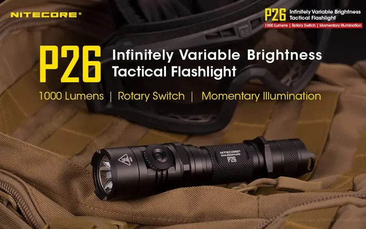 NITECORE P26 1000LM светодиодный бесступенчатого регулирования Яркость тактический фонарь поворотный переключатель охотничий фонарь с 18650 Батарея