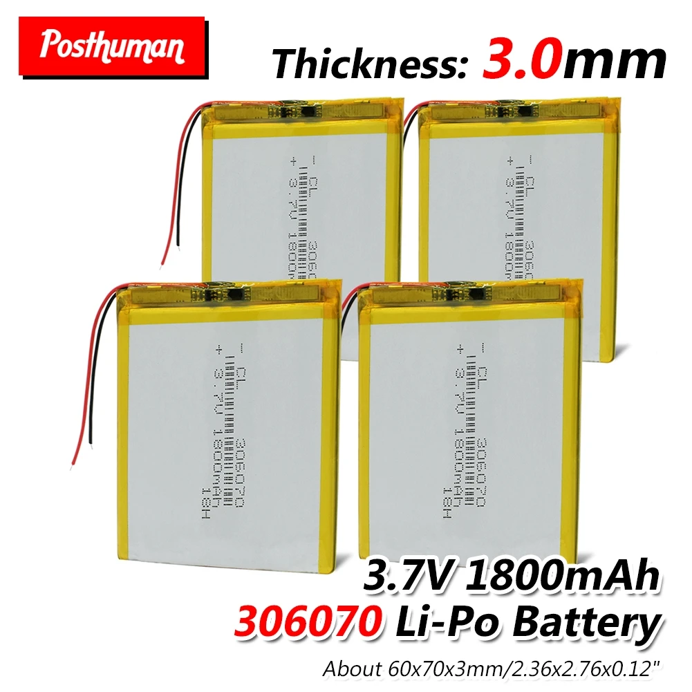 

3.7V 1800mAh Lithium Battery 306070 Lipo Battery Replacement For DVD POS Machine Camera PC Bluetooth speaker camera Portable DVD