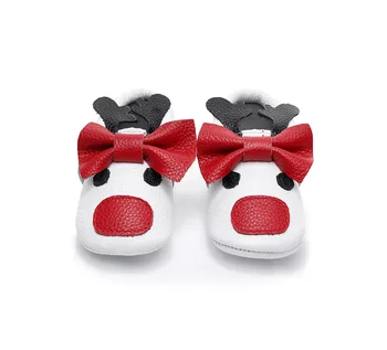 

New Baby Moccasins Genuine Leather Bow Red Nose Deer Cartoon Baby Shoes
