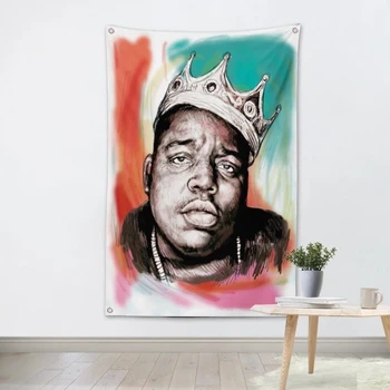 

The Notorious B.I.G Pop Rock Band Poster Big Four-Hole Hanging Cloth Flags Personality Banners Music Studio Bar Cafe Home Decor