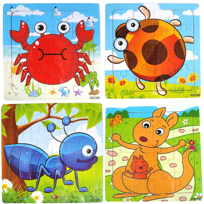 

16 pieces Wooden 3D Puzzle Jigsaw for Children Baby Cartoon Animal/Traffic Puzzles Educational Toy Kids Toy Wood Puzzle Random