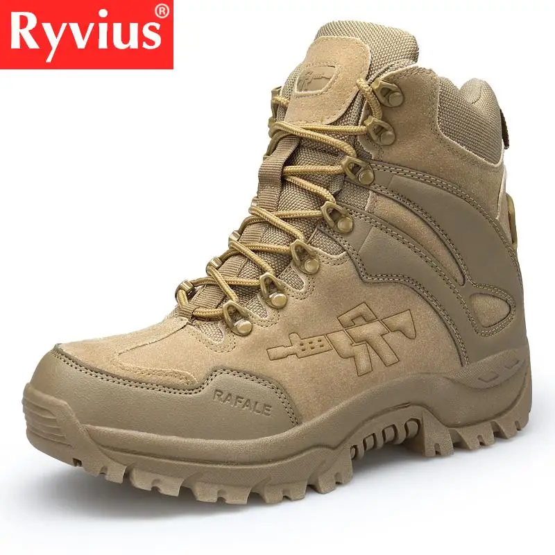 

Ryvius Brand 2018 Outdoor High Quality Men's Desert High To Help Military Tactical Boots Hiking Shoes Wild Pull Shoes Large Size