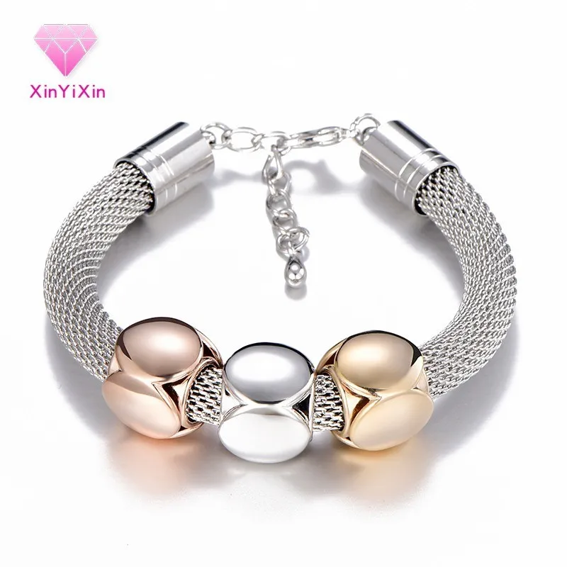 Модный браслет из золота и серебра с цепочкой из сетчатого сплава браслет с металлическими бусинами для женщин Hyperbole ювелирный браслет на руку подарок