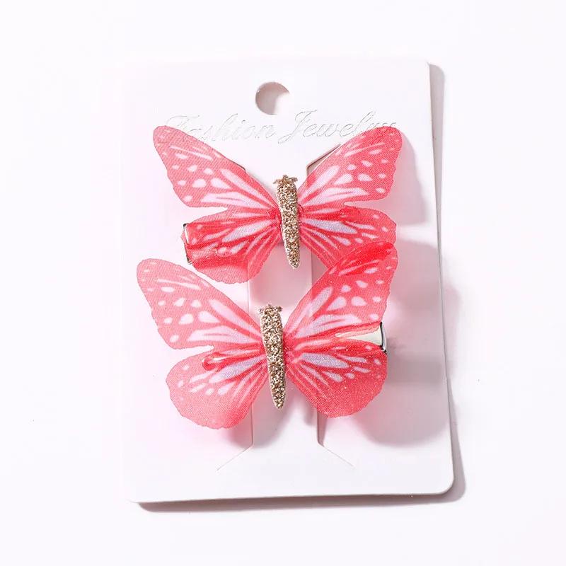 Seaside Colorful Graceful Crystal Dream Butterfly Girls Wedding Girls Candy Color Cartoon Hairpin Hair Clips 2PCS 9 Colors