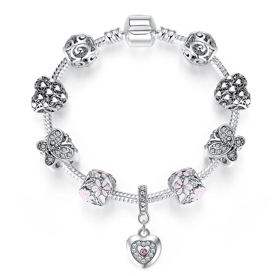 Высокое Качество бусины в форме сердца подходят к оригинальному серебряному браслету браслеты с бусинами из кристаллов и браслеты для женщин модные ювелирные изделия