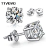 TTVOVO 925 Sterling Princess Cut Cubic Zirconia Stud Earrings for Women Men Piercing CZ 4 Claws Ear Brinco S925-Sterling-Jewelry ► Photo 1/6