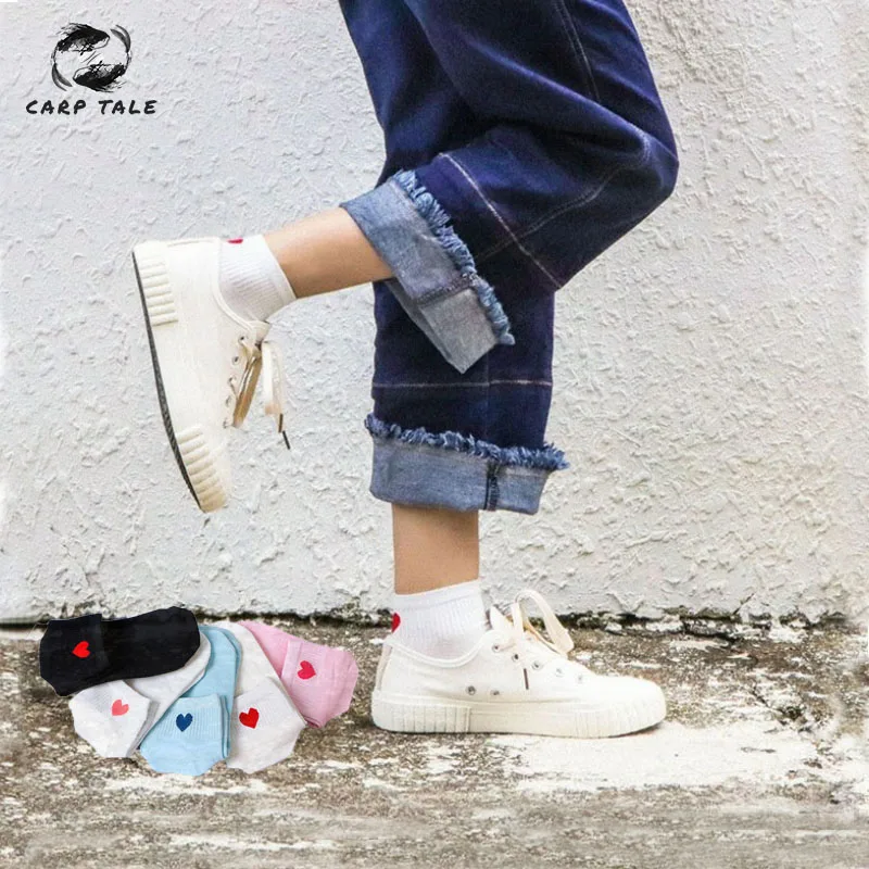 

1 Pair Red Heart Cute College Wind Simple Basic Funny Female Socks Warm Comfortable Cotton Spring And Summer harajuku Sox